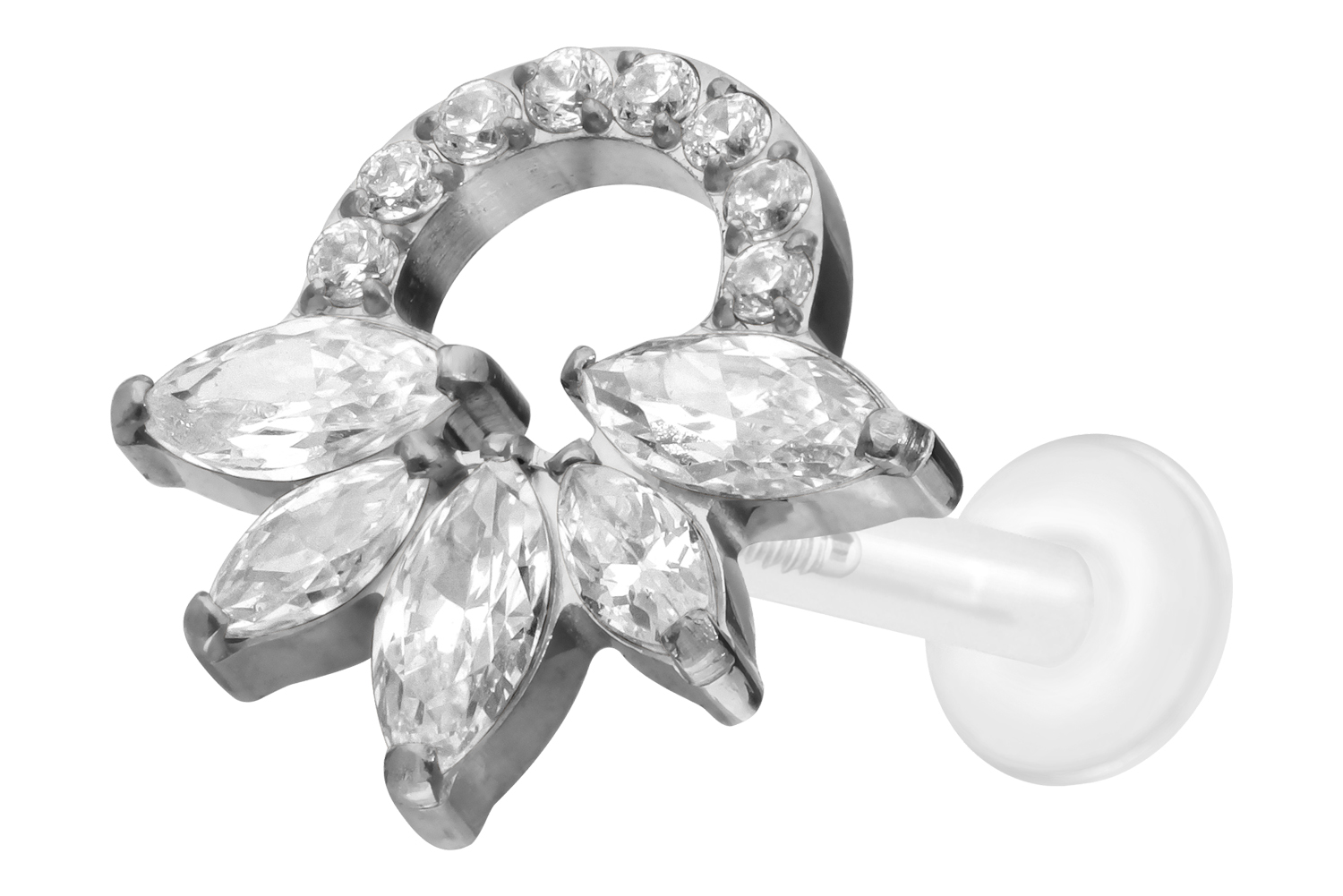 PTFE Labret Piercing mit Innengewinde + Titan-Aufsatz KRISTALLRASSEL